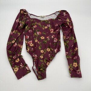 Unified Hearts Bodysuit XS Womens Francescas Floral Long Sleeves Snap Bottom New